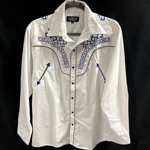 Senor De Los Cielos Western Cowboy Shirt White Blue Embroidery Large